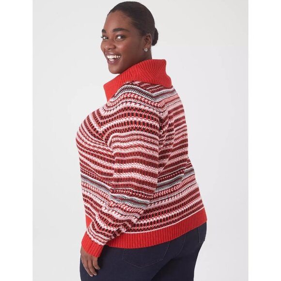 Lane Bryant Red White Stripe Classic Jacquard Cowl Neck Sweater size 10/12 - Picture 2 of 16